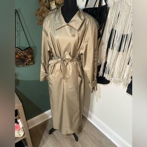Vintage Laura Winston Belted Trench Coat Womens Gold Shimmer Size L